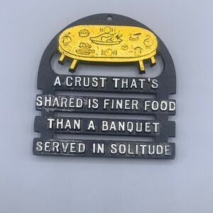 Vintage Yellow Black Kitsch Pot Metal Trivet Wall Picture